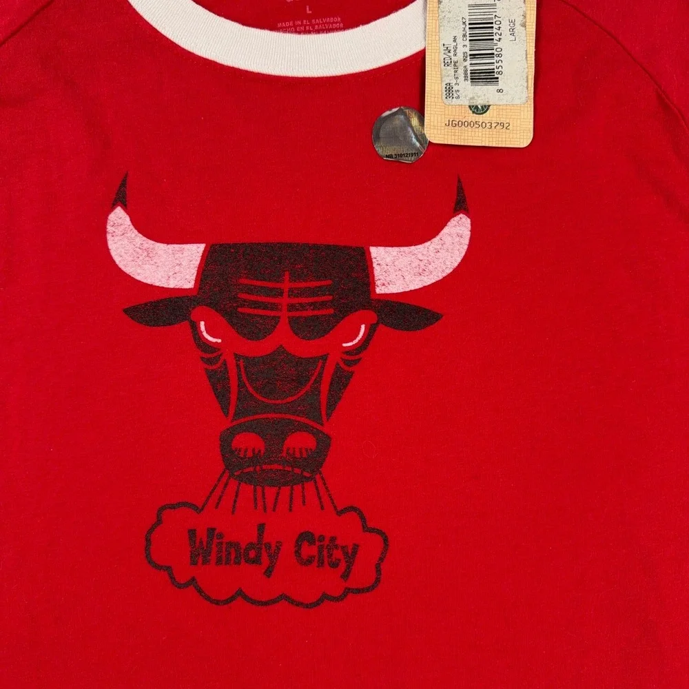 Adidas Chicago Bulls T-Shirt Windy City Ringer‎ Raglan NBA NWT Red Mens Large
